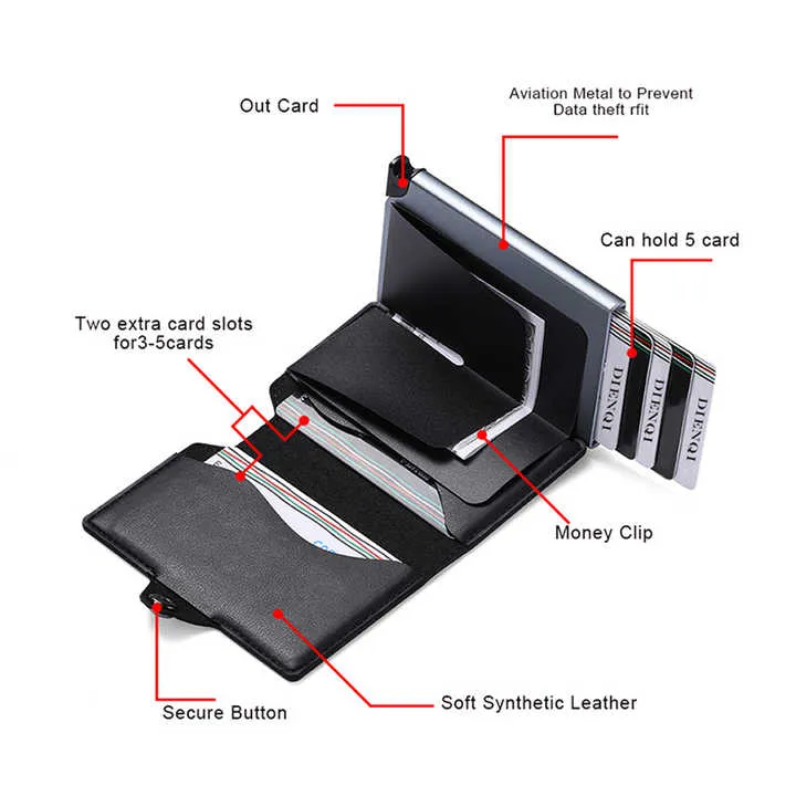 تخفيضات كبيرة الحد الأدنى RFID مع مشبك المال . Wallet Cover Case PU Leather Smart Wallet Aluminum