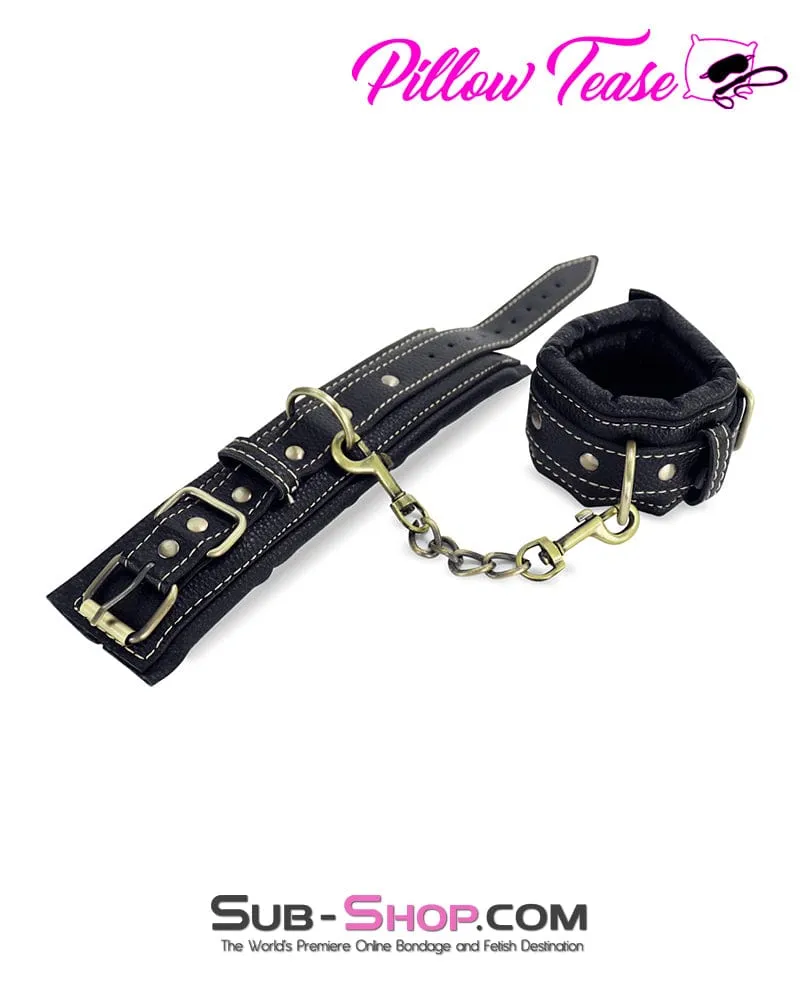 0488DL      Thick Padded Wrist Bondage Cuffs with Brass Tone Hardware