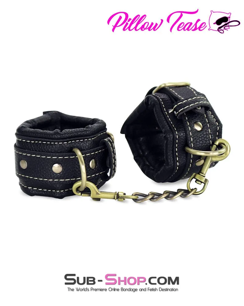 0488DL      Thick Padded Wrist Bondage Cuffs with Brass Tone Hardware