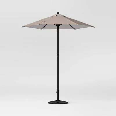 6' Round Outdoor Patio Market Umbrella Tan with Black Pole - Room Essentials