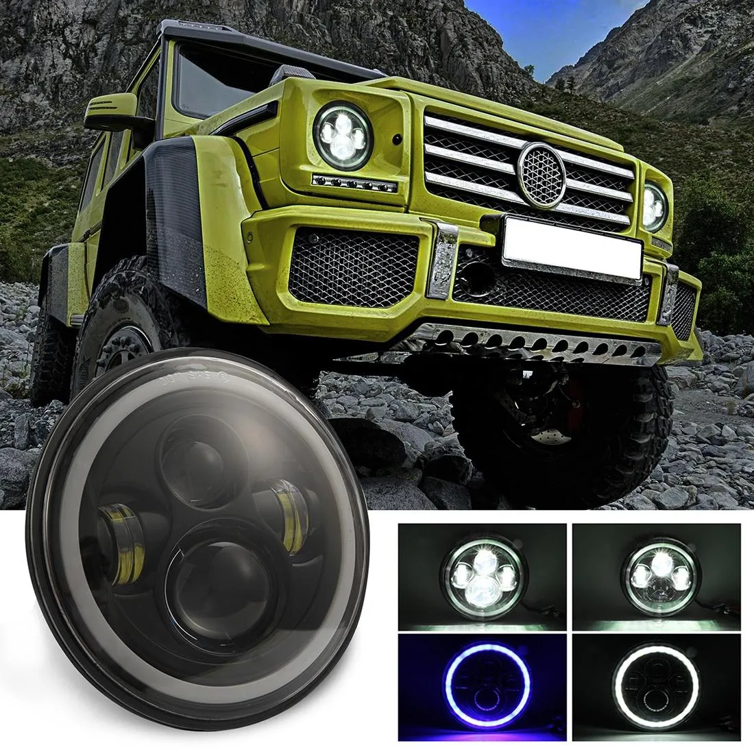 7 Inch H4 / H13 Dc 9V - 30V 3000Lm 6000K 30W Ip67 4Led Lamp Beads Car Round Shape Led Headlight Lamps For Jeep Wrangler / Harley With Angel Eye