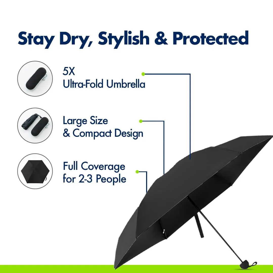 ABSORBIA 3X Folding Umbrella Black and 5X Folding Umbrella Black(Pack of 2) For Rain & Sun Protection and also windproof | Double Layer Folding Portable Umbrella with Cover |Fancy and Easy to Travel