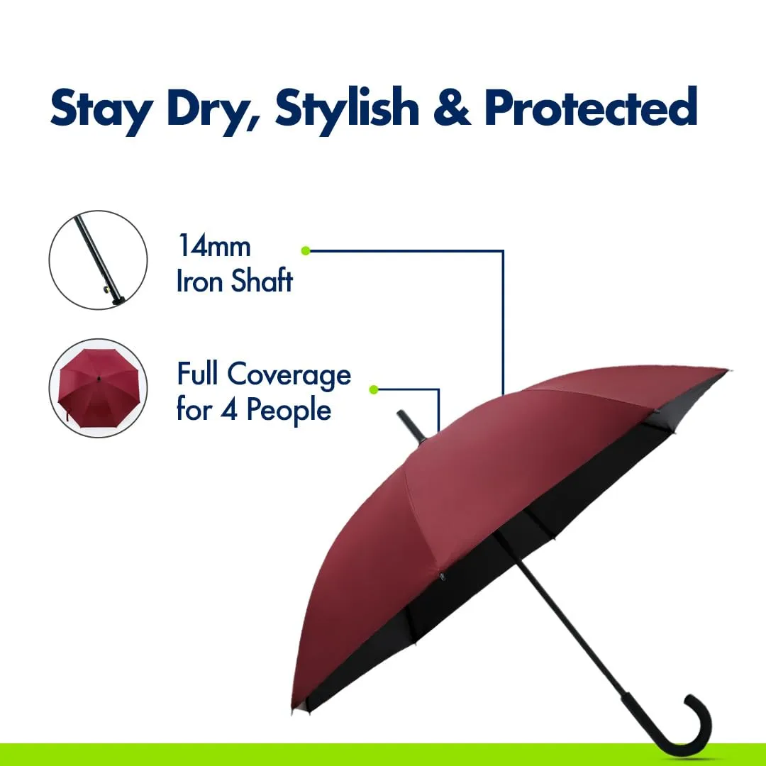 ABSORBIA Straight Umbrella Wine Red & 5X Folding Umbrella Black For Rain & Sun Protection and also windproof | Double Layer Folding Portable Umbrella with Cover |Fancy and Easy to Travel…