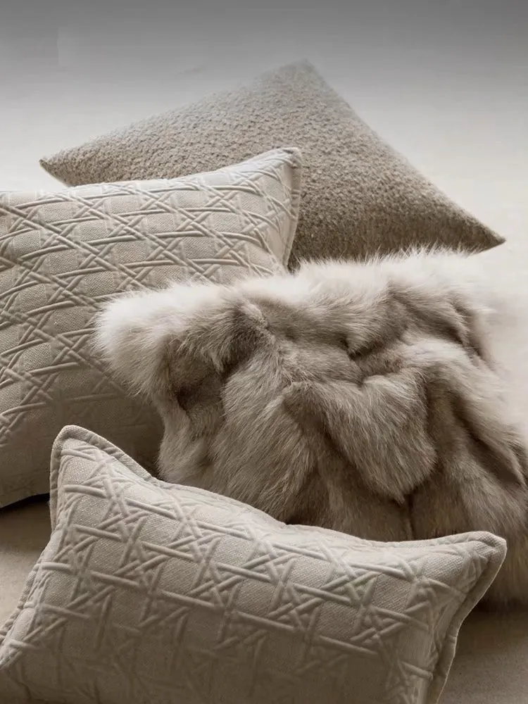 Beige Fox Fur Cushion Set