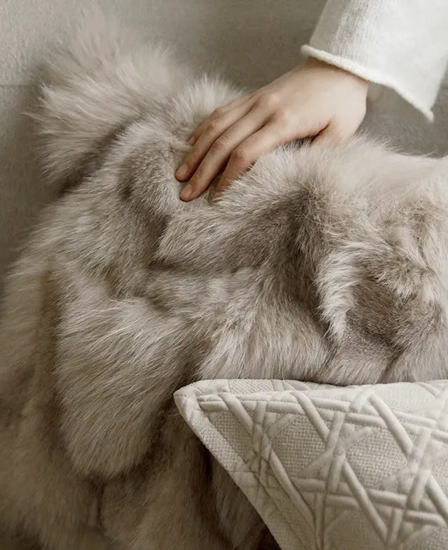 Beige Fox Fur Cushion Set