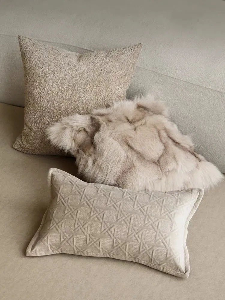 Beige Fox Fur Cushion Set