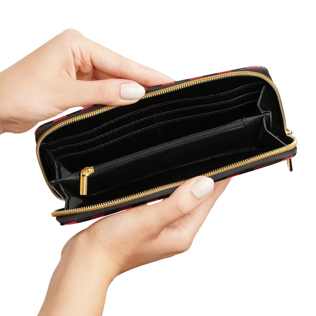 Buffalo Plaid Red Zipper Wallet, Long Compact 7.87" x 4.33" Cruelty-Free Faux Leather Wallet with High Quality Nylon Zip & Metal Hardware