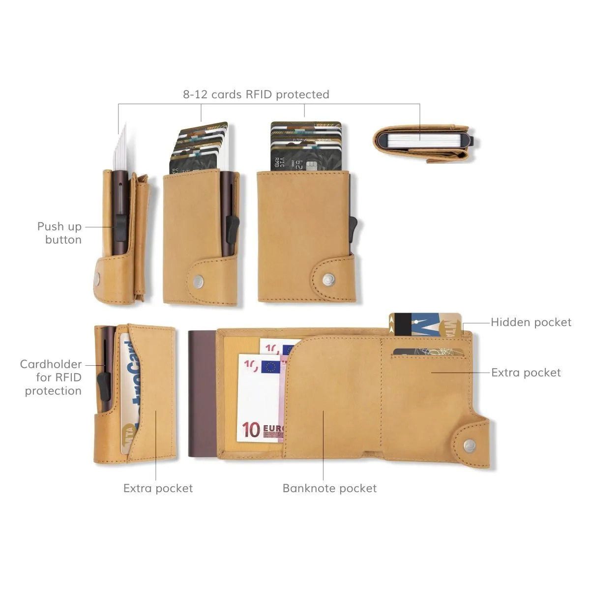 C-Secure XL Aluminum Wallet with  Genuine Leather - Off White
