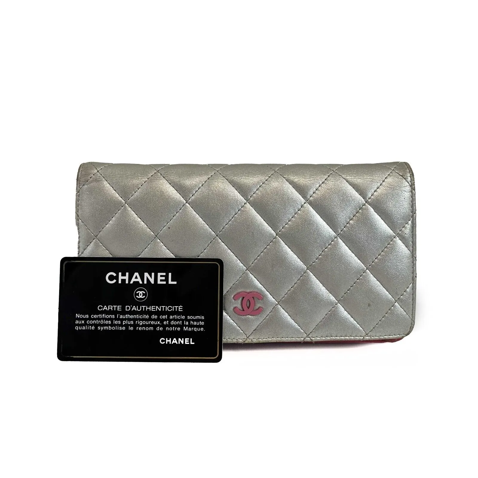 Chanel CC Quilted Silver Clutch Wallet
