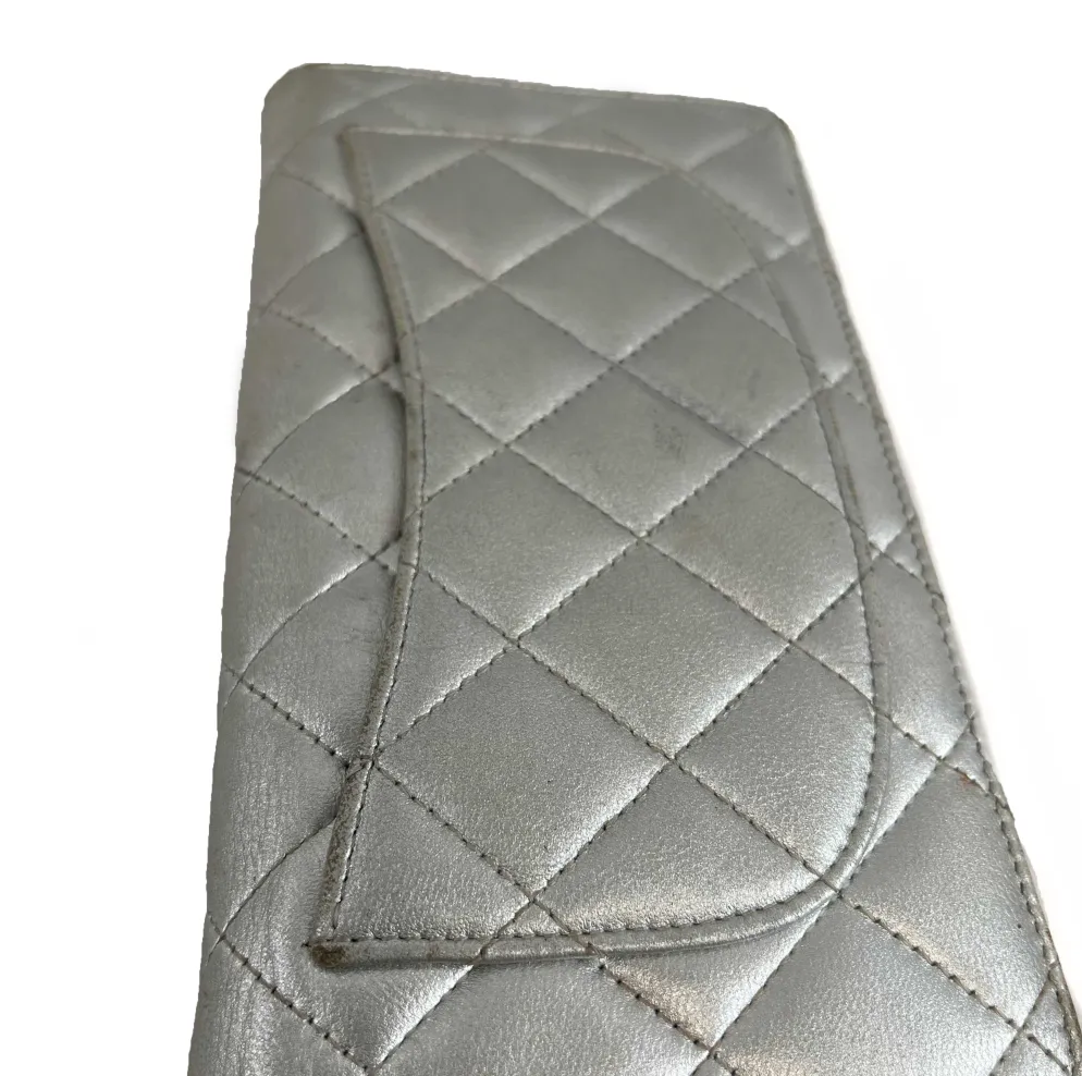 Chanel CC Quilted Silver Clutch Wallet