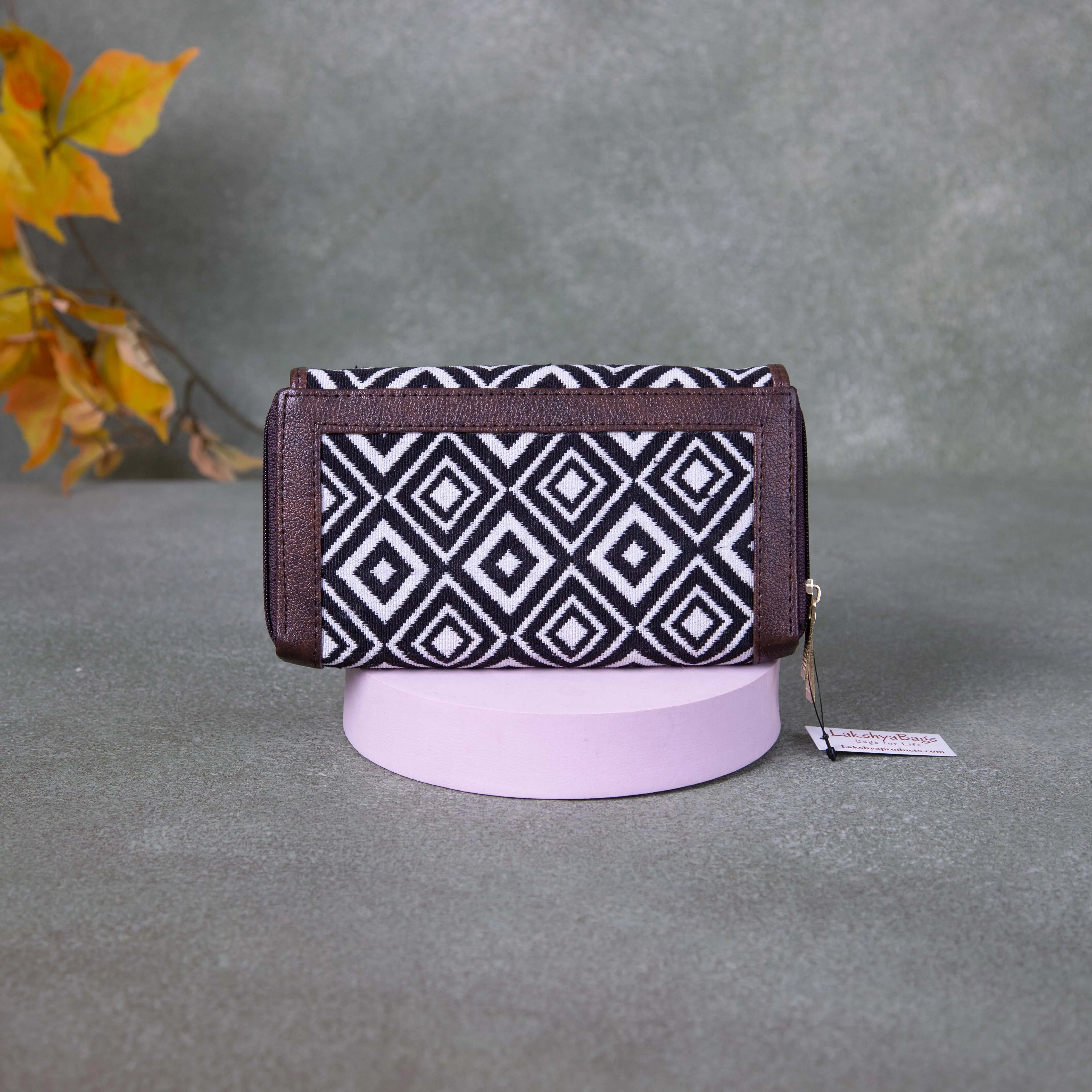 Handmade Wallets - Dual Zip Black Colour with Small Diamond Design