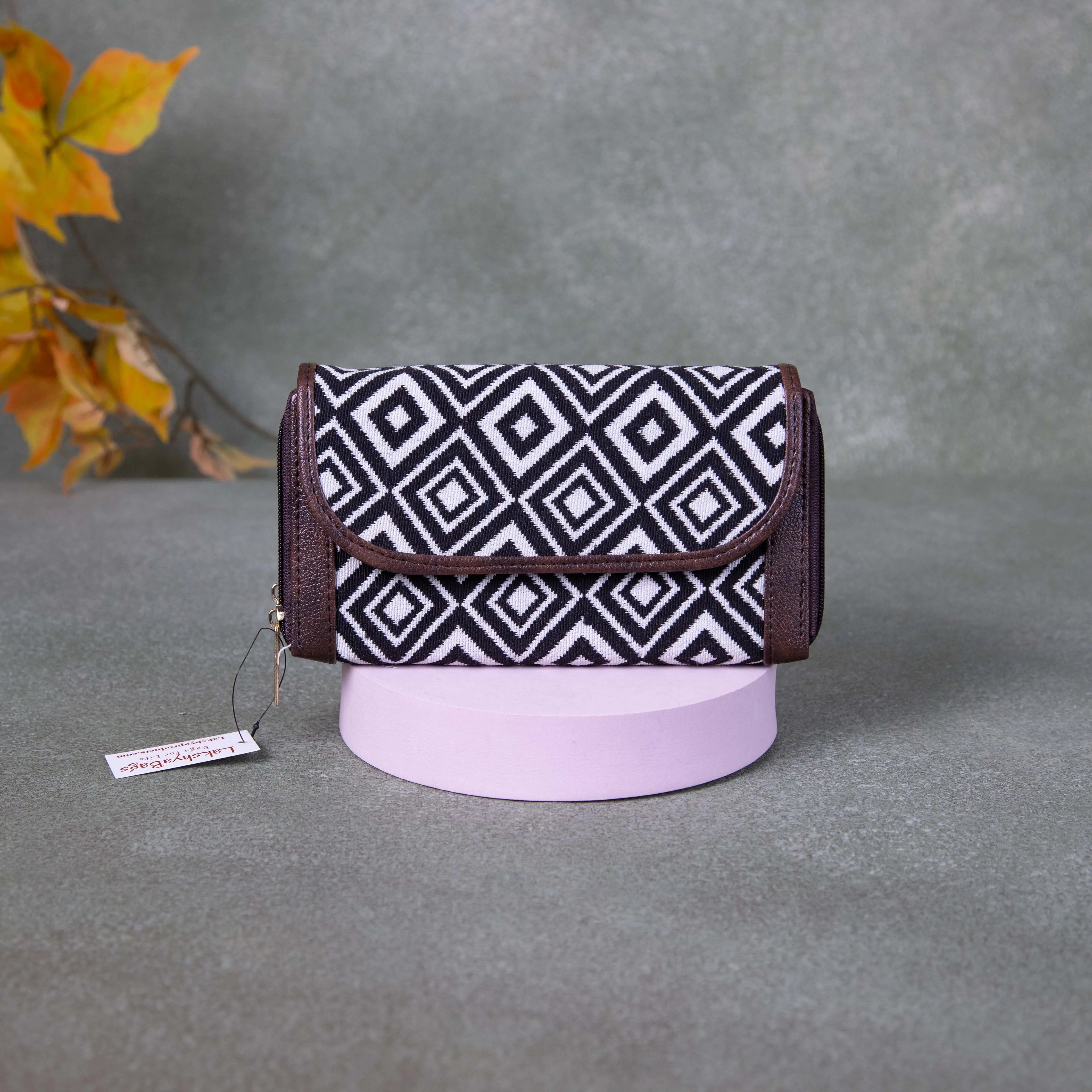 Handmade Wallets - Dual Zip Black Colour with Small Diamond Design