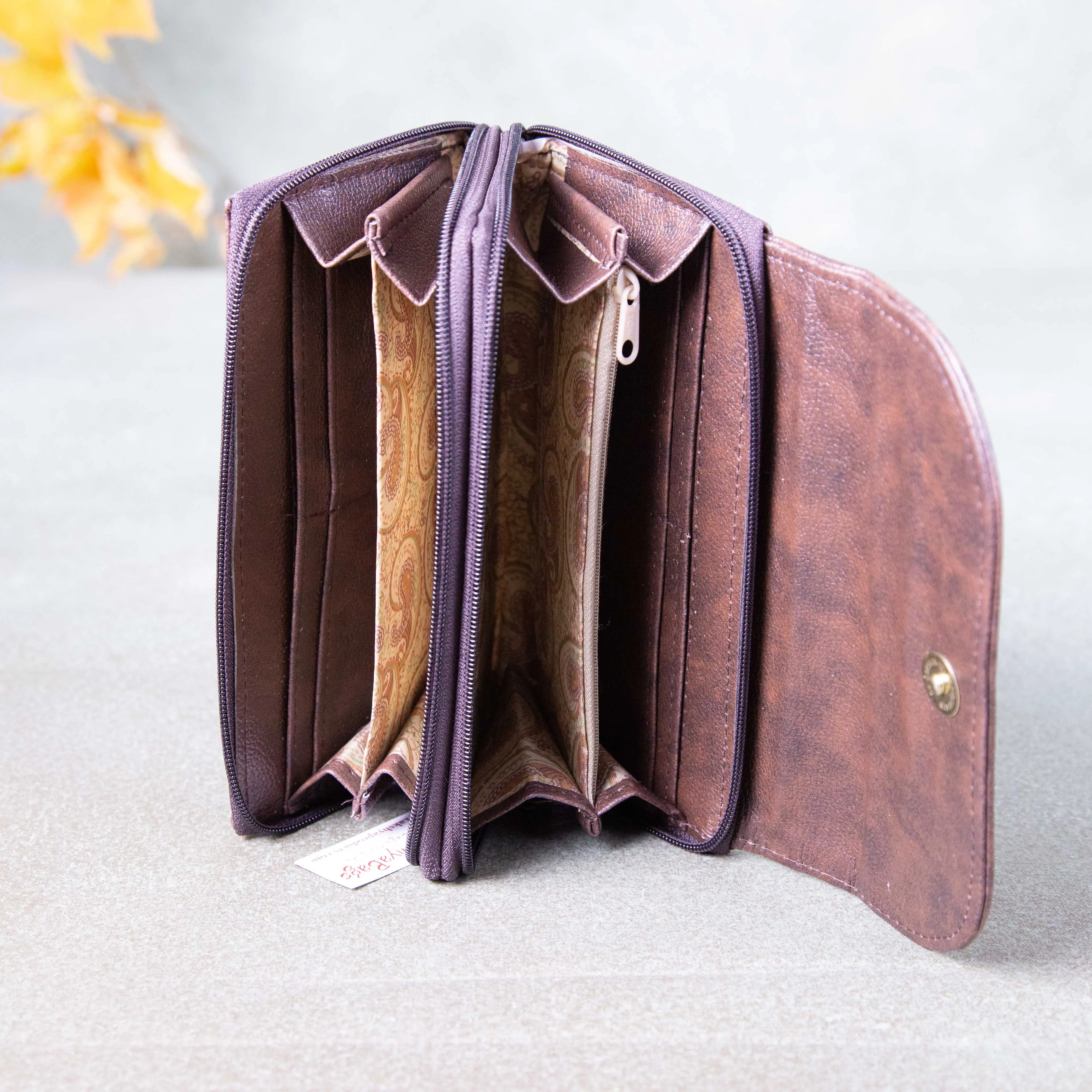 Handmade Wallets - Dual Zip Black Colour with Small Diamond Design