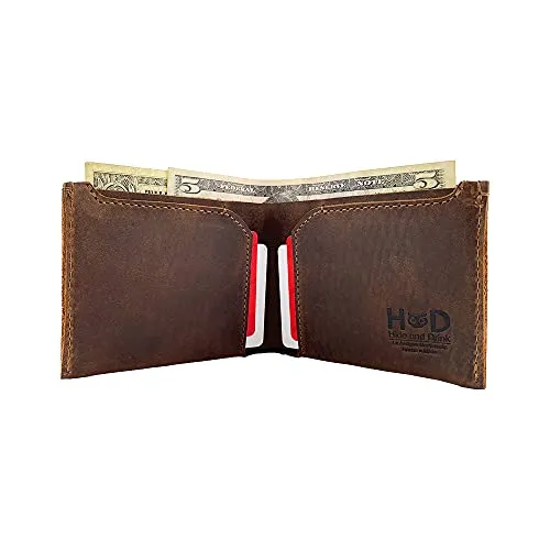 Hide & Drink, Leather Classic Wallet, Holds Up to 6 Cards Plus Flat Bills / Holder / Vintage / Travel / Pocket / Accessories, Handmade Includes 101 Year Warranty (Bourbon Brown)