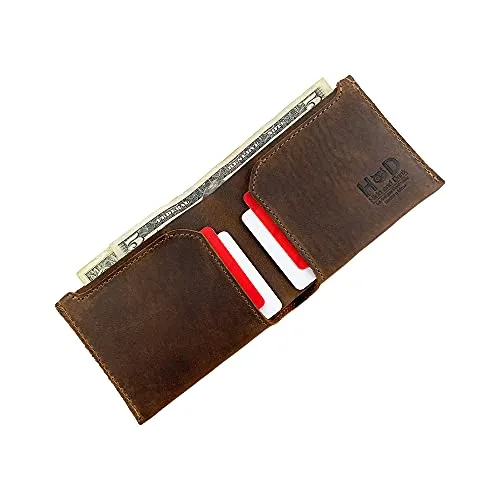 Hide & Drink, Leather Classic Wallet, Holds Up to 6 Cards Plus Flat Bills / Holder / Vintage / Travel / Pocket / Accessories, Handmade Includes 101 Year Warranty (Bourbon Brown)