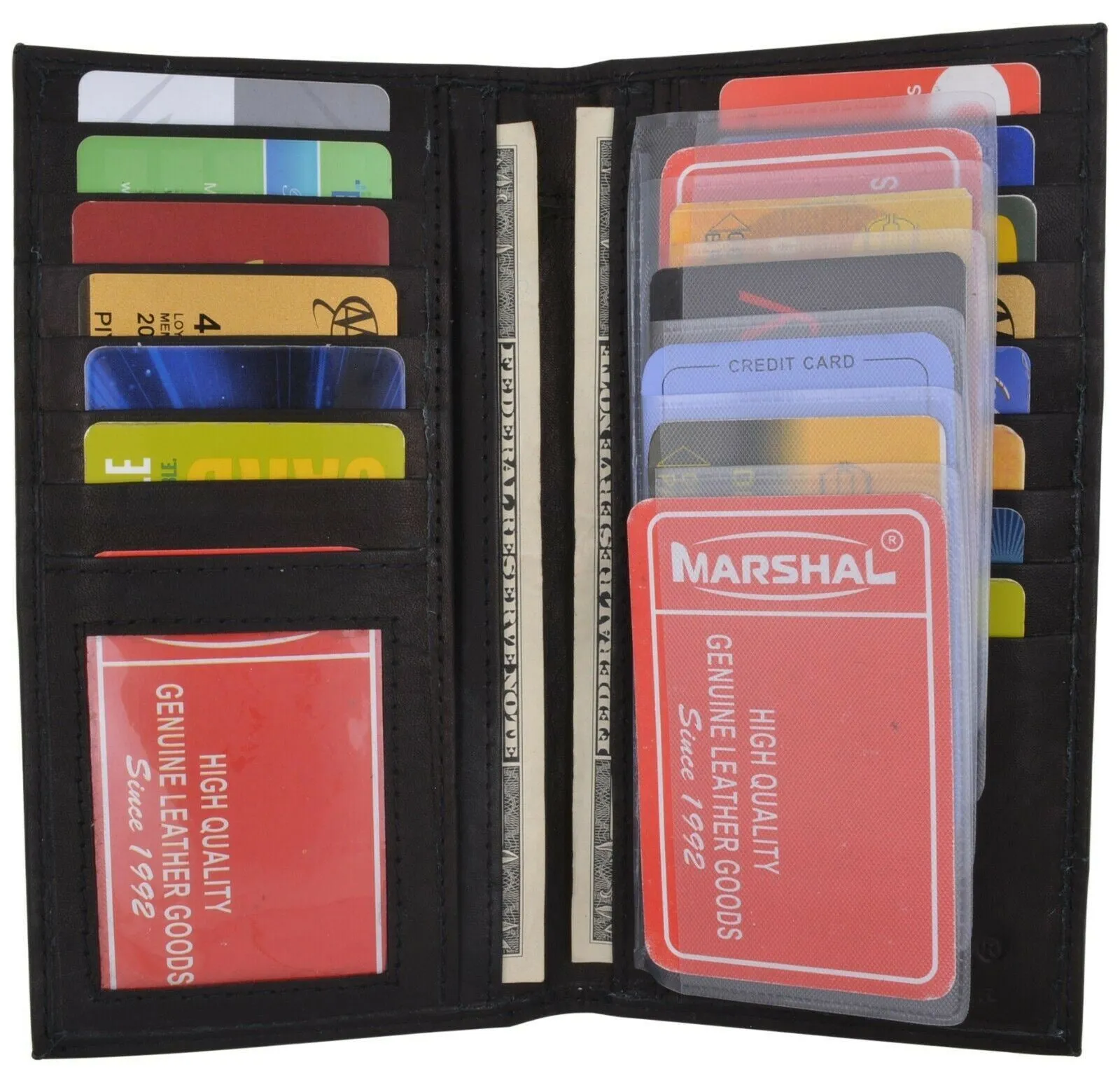Men Bifold Leather Credit Card Holder Breast Pocket Wallet Slim Purse Checkbook