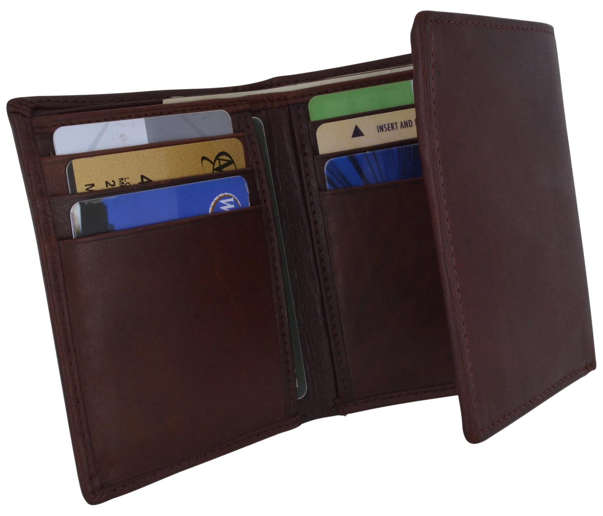 Men's Genuine Leather Slim Trifold Wallet With ID Window & Credit Card Pockets