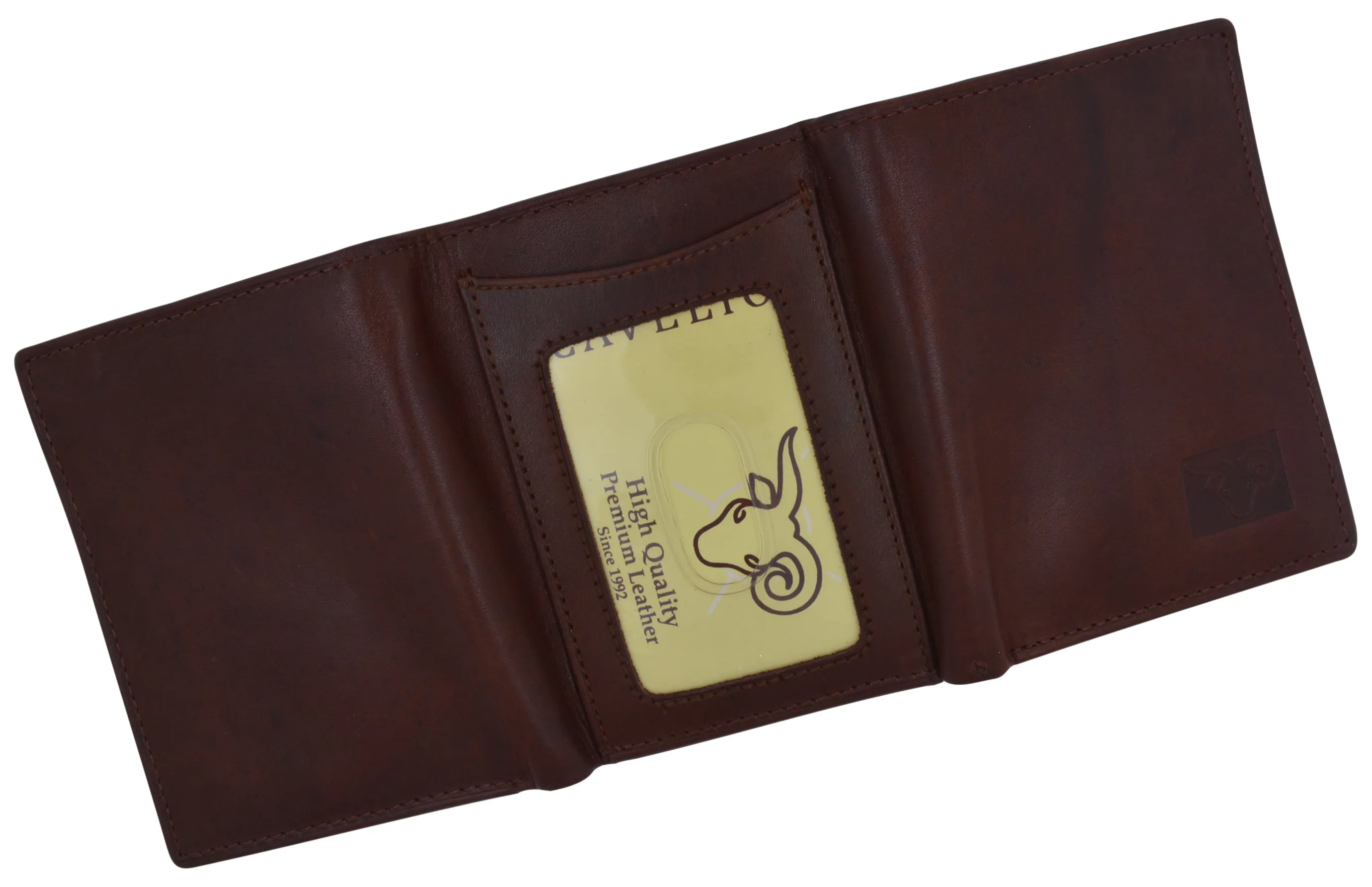 Men's Genuine Leather Slim Trifold Wallet With ID Window & Credit Card Pockets