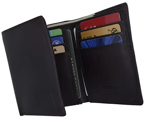 Men's Genuine Leather Slim Trifold Wallet With ID Window & Credit Card Pockets