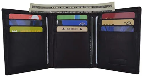 Men's Genuine Leather Slim Trifold Wallet With ID Window & Credit Card Pockets