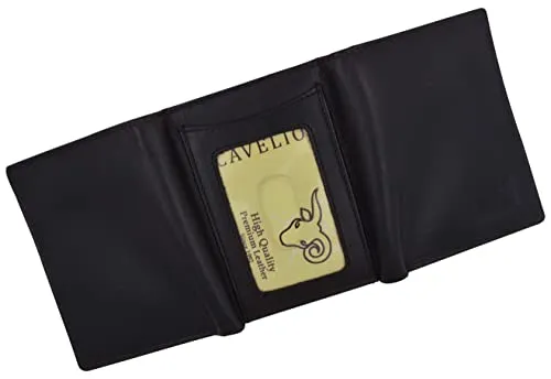 Men's Genuine Leather Slim Trifold Wallet With ID Window & Credit Card Pockets