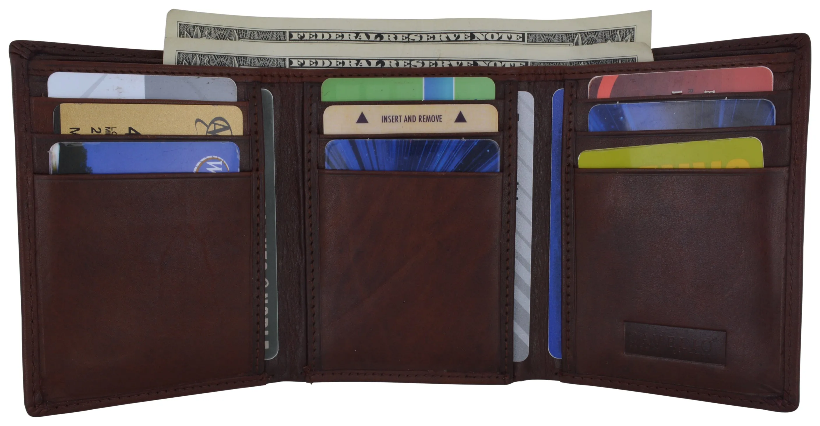 Men's Genuine Leather Slim Trifold Wallet With ID Window & Credit Card Pockets