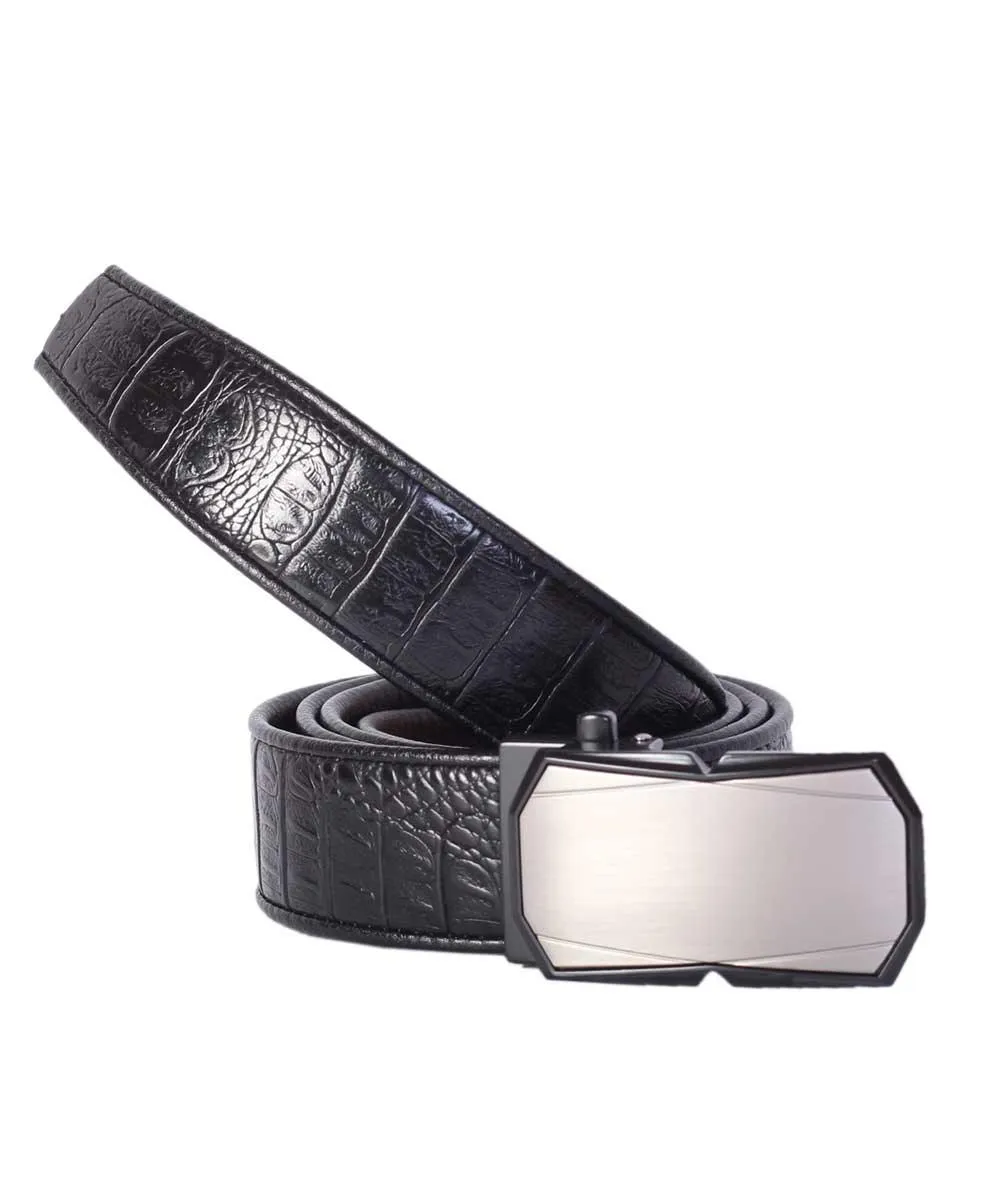 Men's Plain Steel Black Leather Buckle Belt