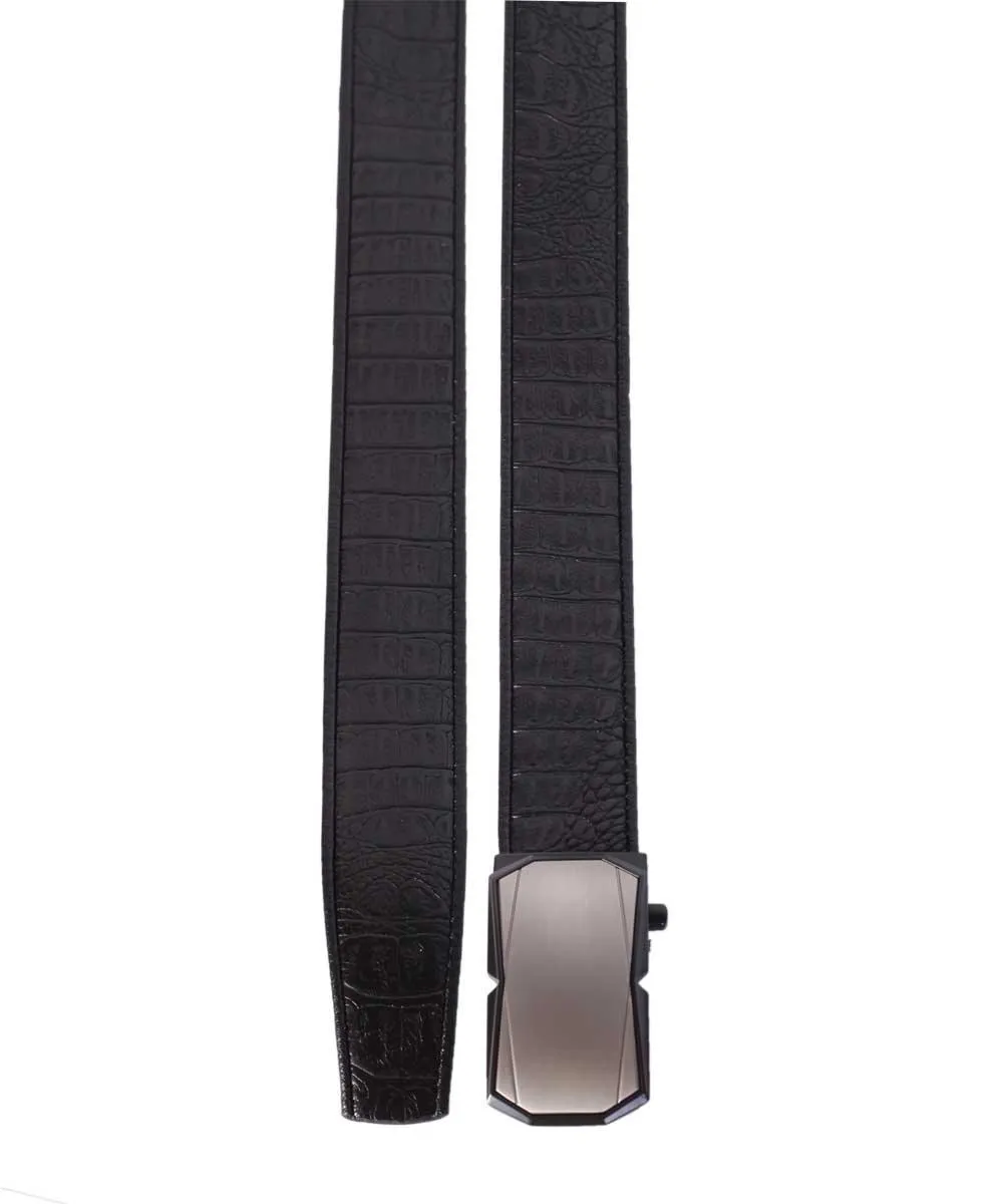 Men's Plain Steel Black Leather Buckle Belt