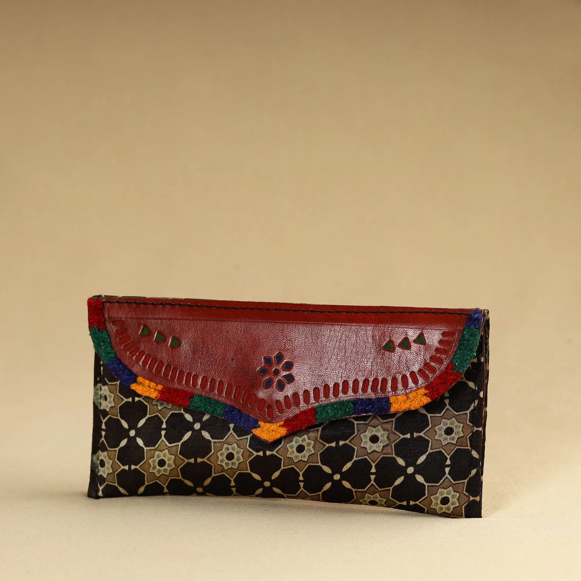Multicolor - Kutch Embroidery Mashru Silk Handmade Leather Wallet 16