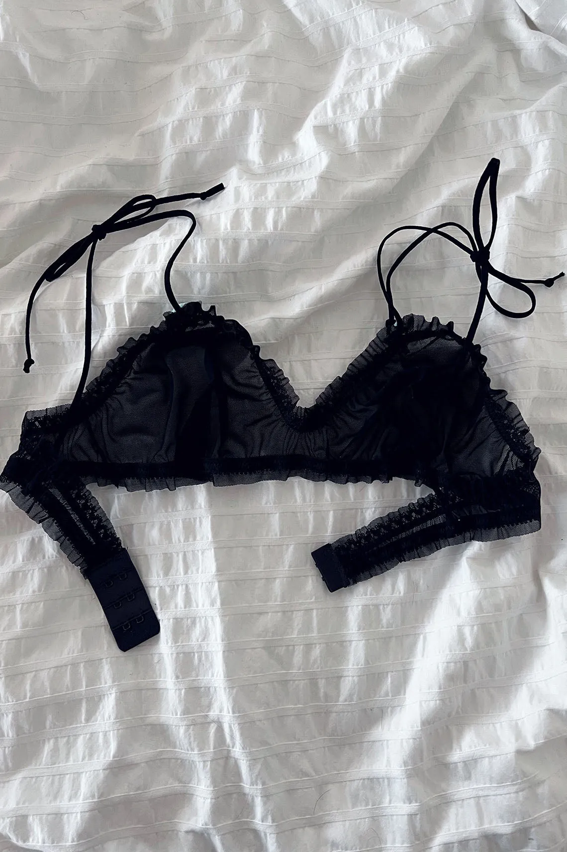READY TO SHIP / Black Recycled Mesh Rosette Bralette (XS,S,M)