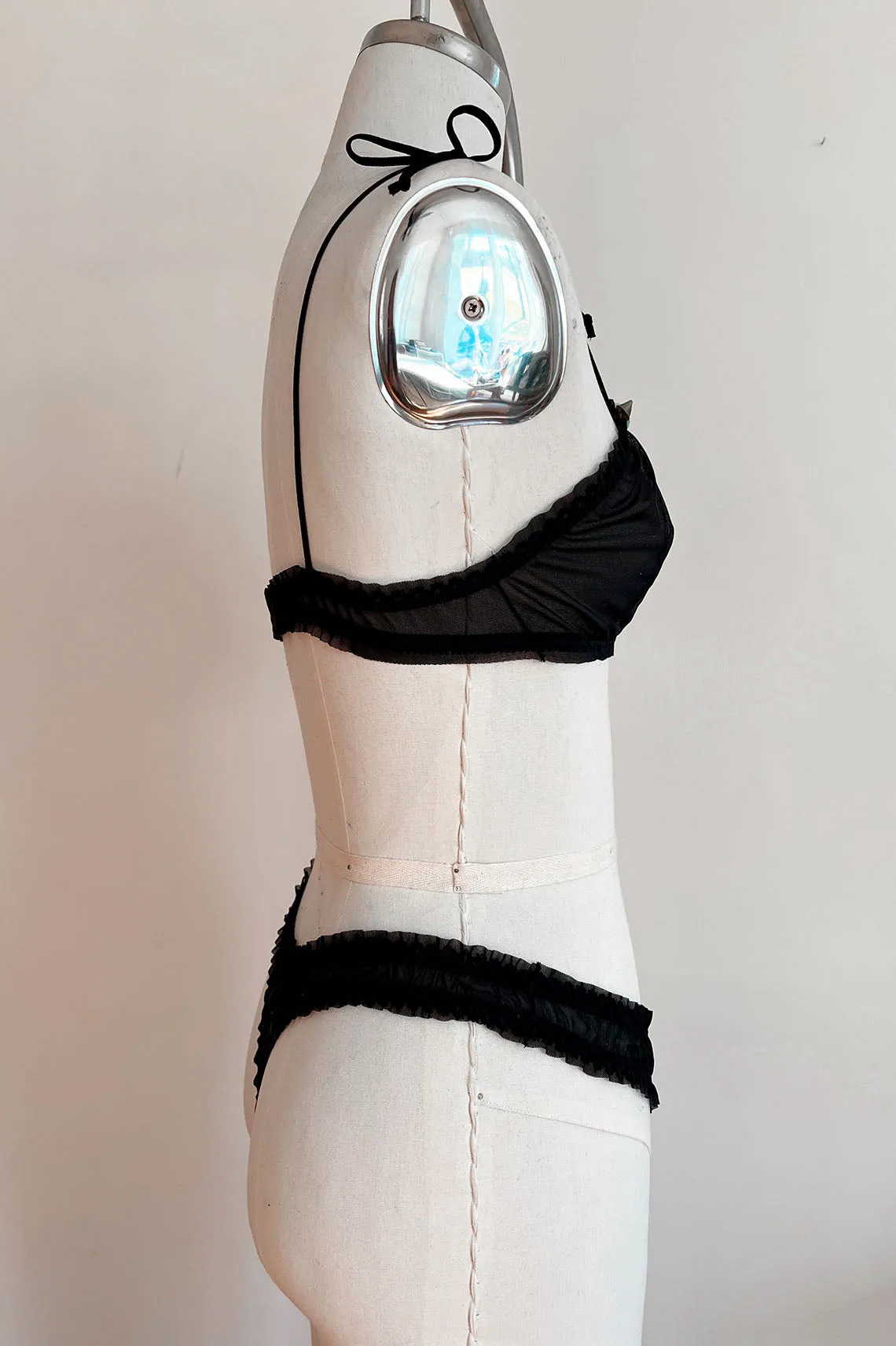READY TO SHIP / Black Recycled Mesh Rosette Bralette (XS,S,M)