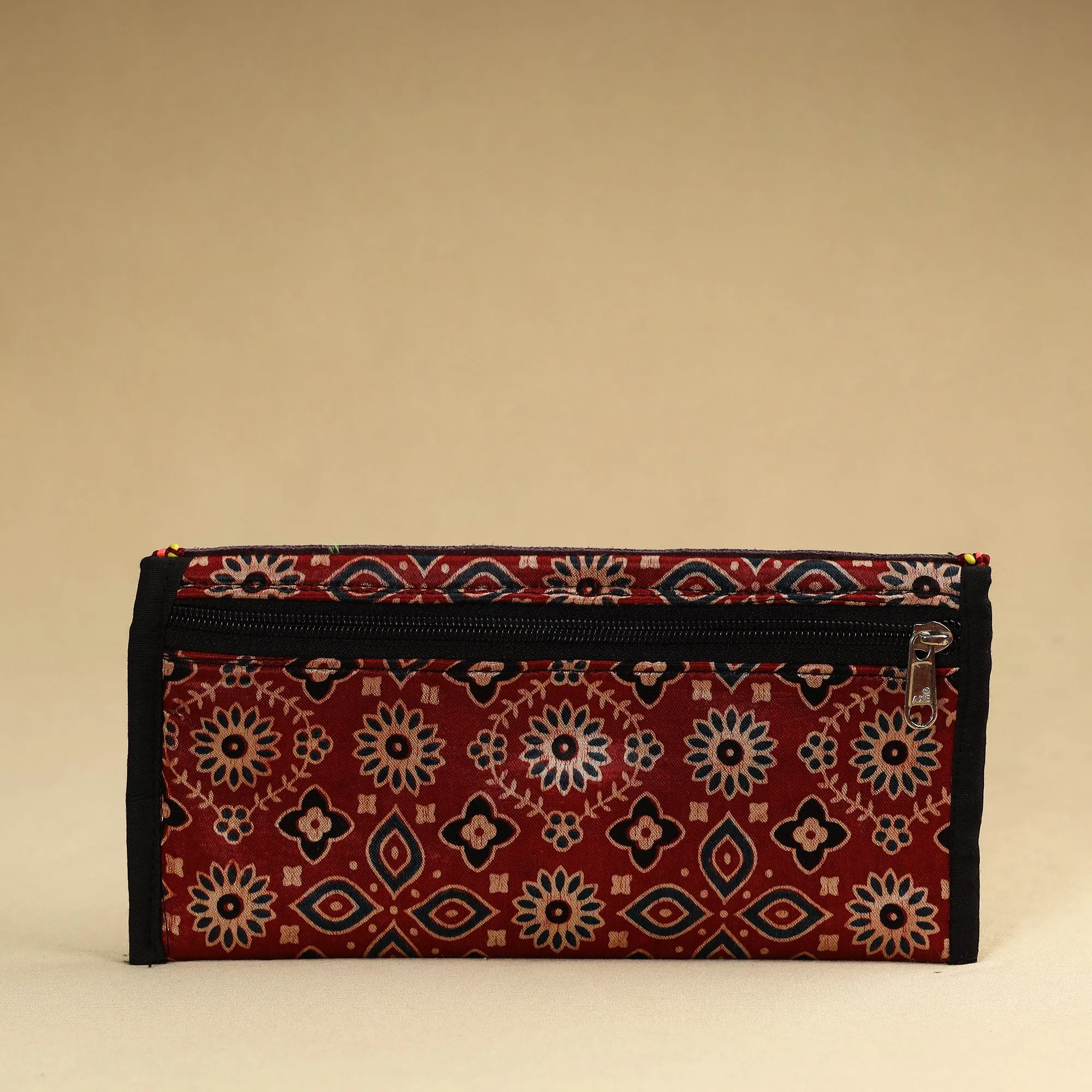 Red - Kutch Embroidery Mashru Silk Handmade Leather Wallet 11