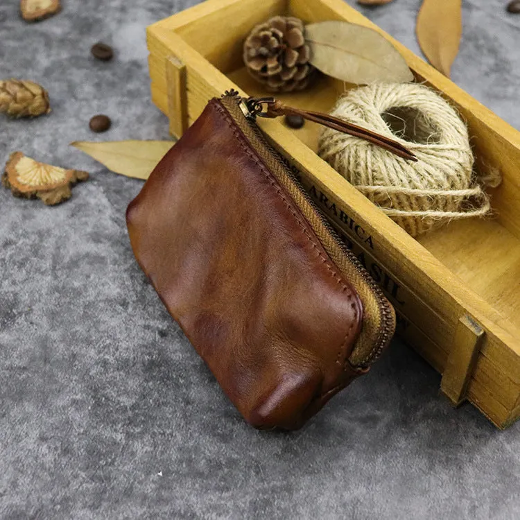 Retro Genuine Leather Short Zip Coin Purse Wallet