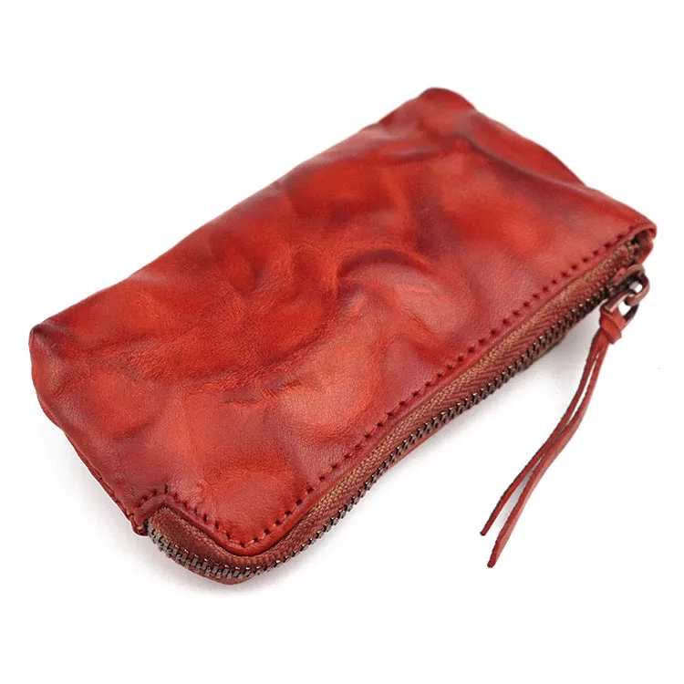 Retro Genuine Leather Short Zip Coin Purse Wallet