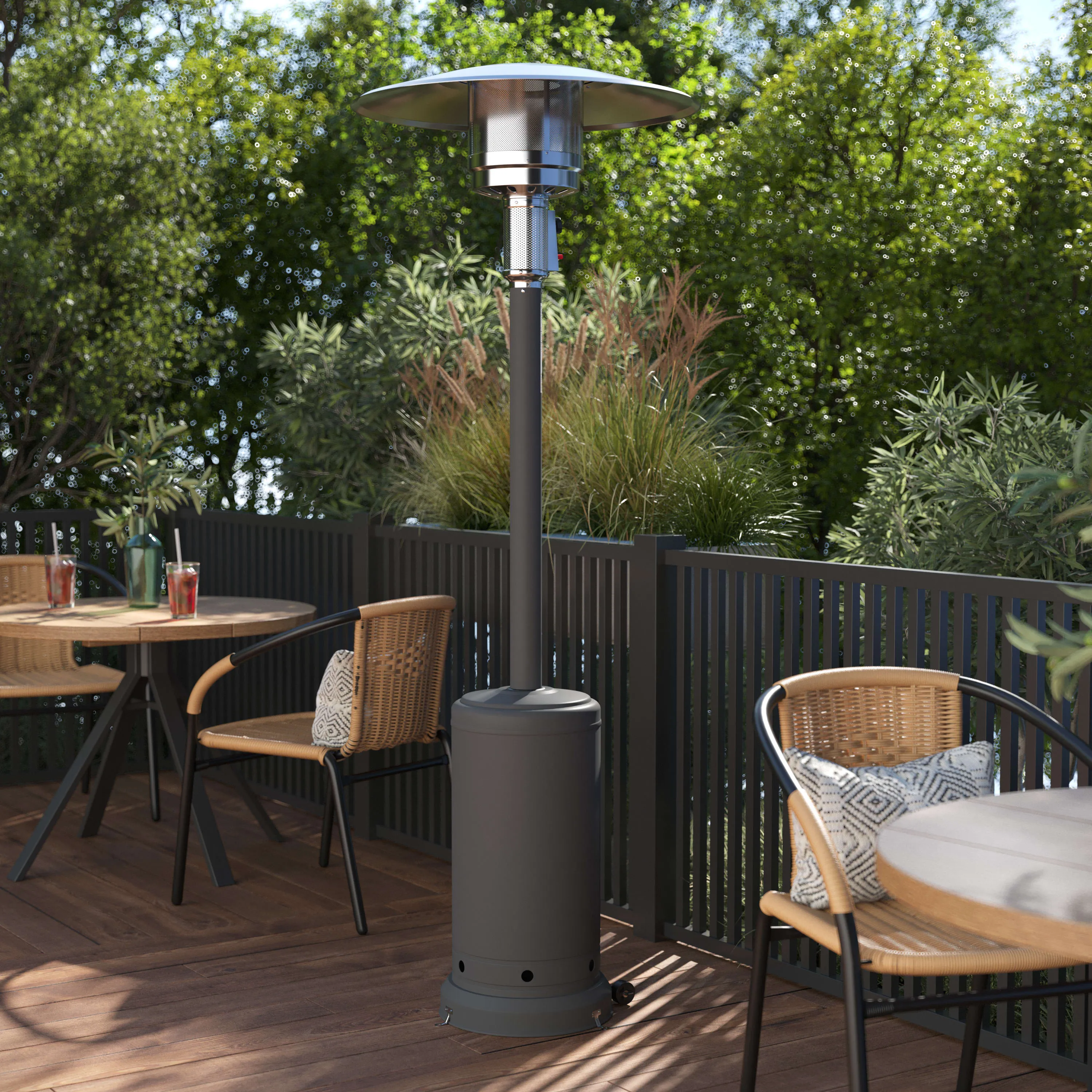 Sol Patio Outdoor Heating-Stainless Steel 40,000 BTU Propane Heater with Wheels for Commercial & Residential Use-7.5 Feet Tall
