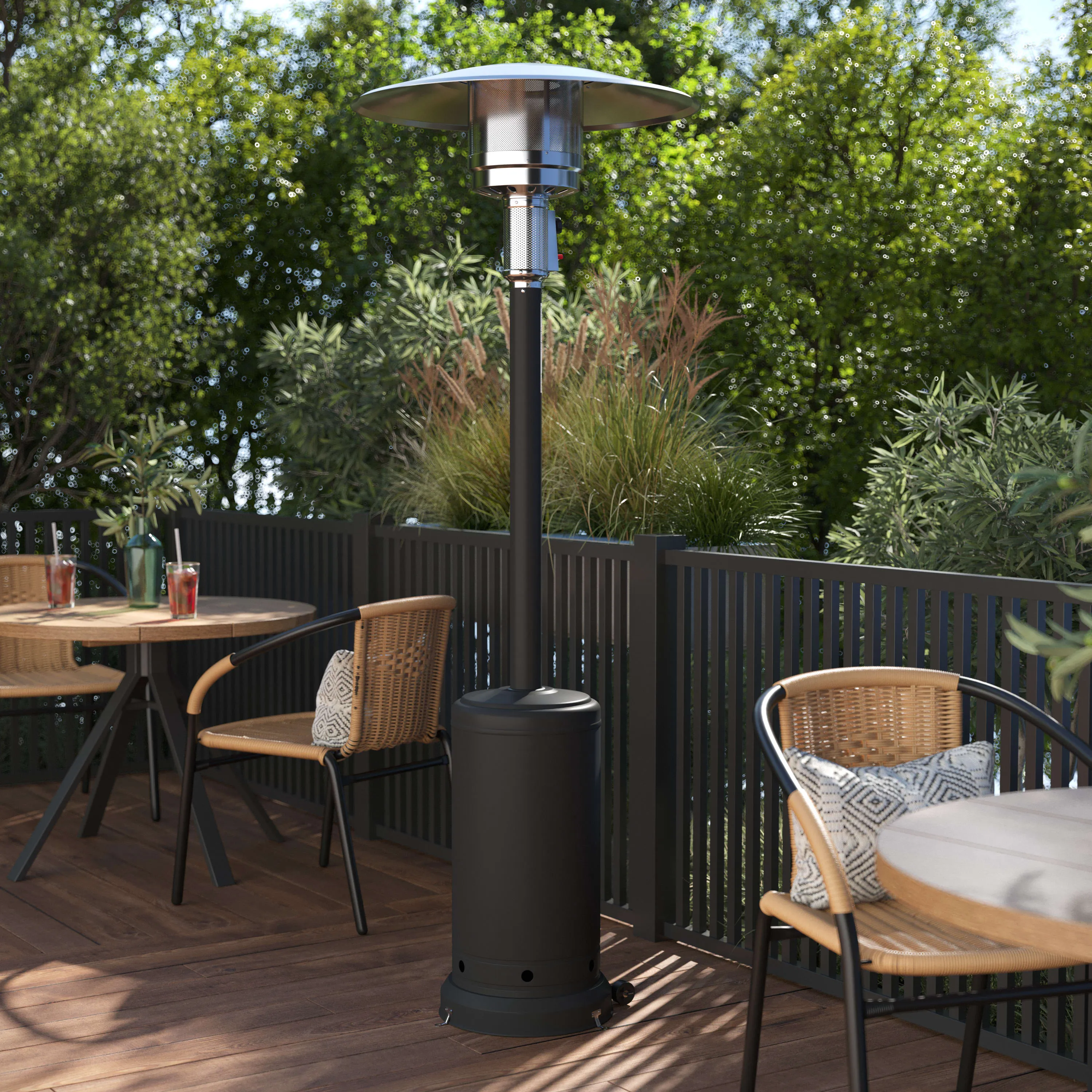 Sol Patio Outdoor Heating-Stainless Steel 40,000 BTU Propane Heater with Wheels for Commercial & Residential Use-7.5 Feet Tall