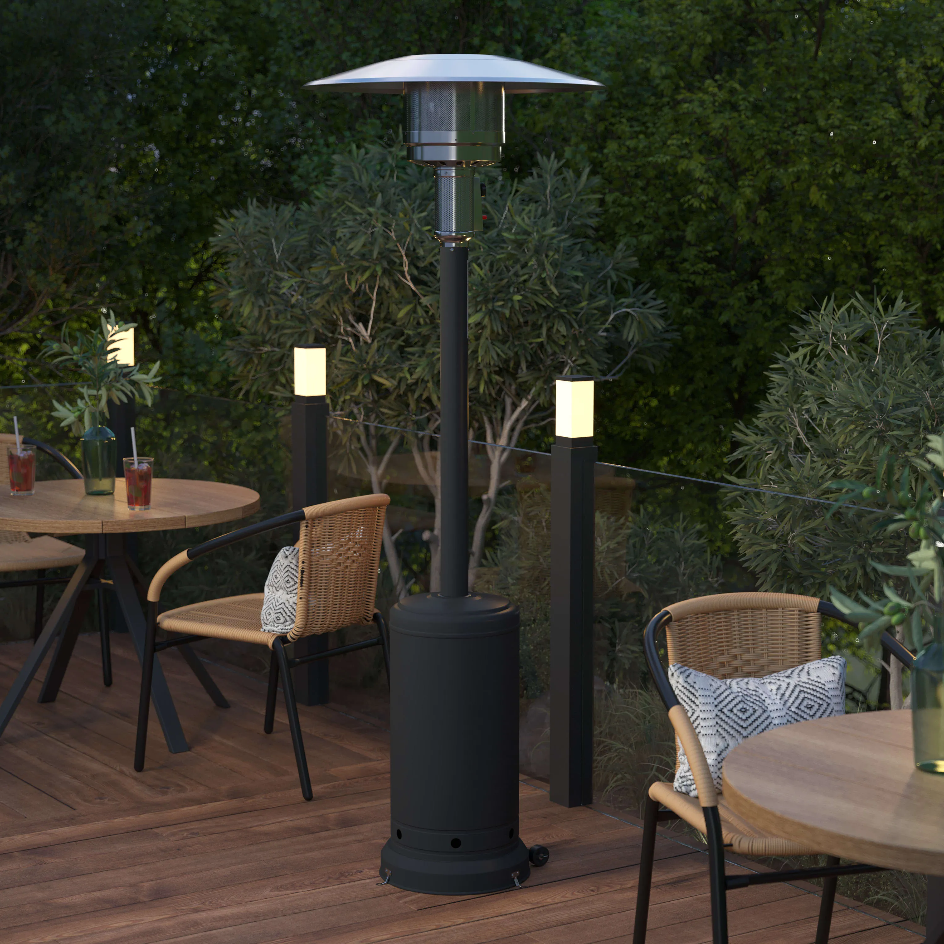 Sol Patio Outdoor Heating-Stainless Steel 40,000 BTU Propane Heater with Wheels for Commercial & Residential Use-7.5 Feet Tall