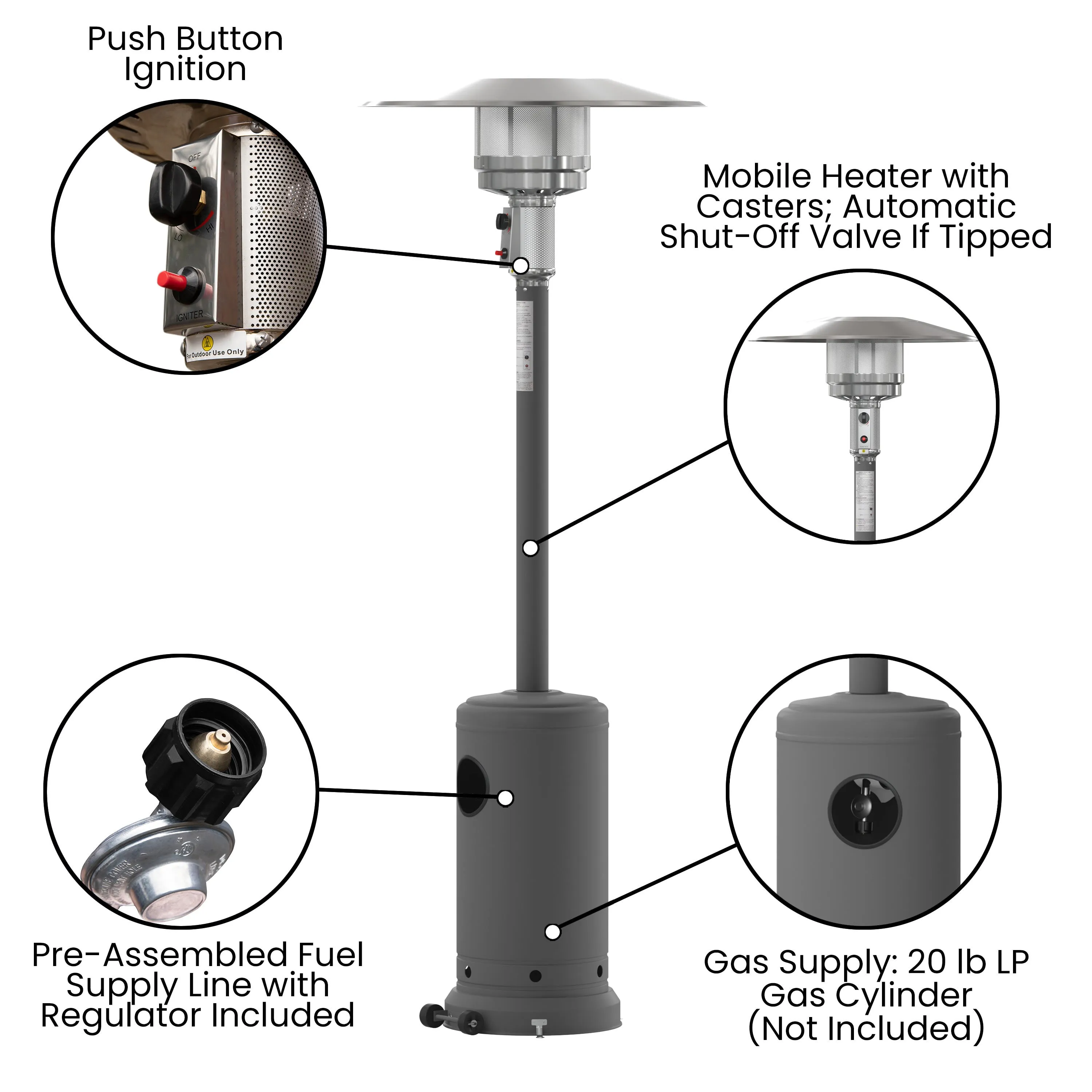 Sol Patio Outdoor Heating-Stainless Steel 40,000 BTU Propane Heater with Wheels for Commercial & Residential Use-7.5 Feet Tall