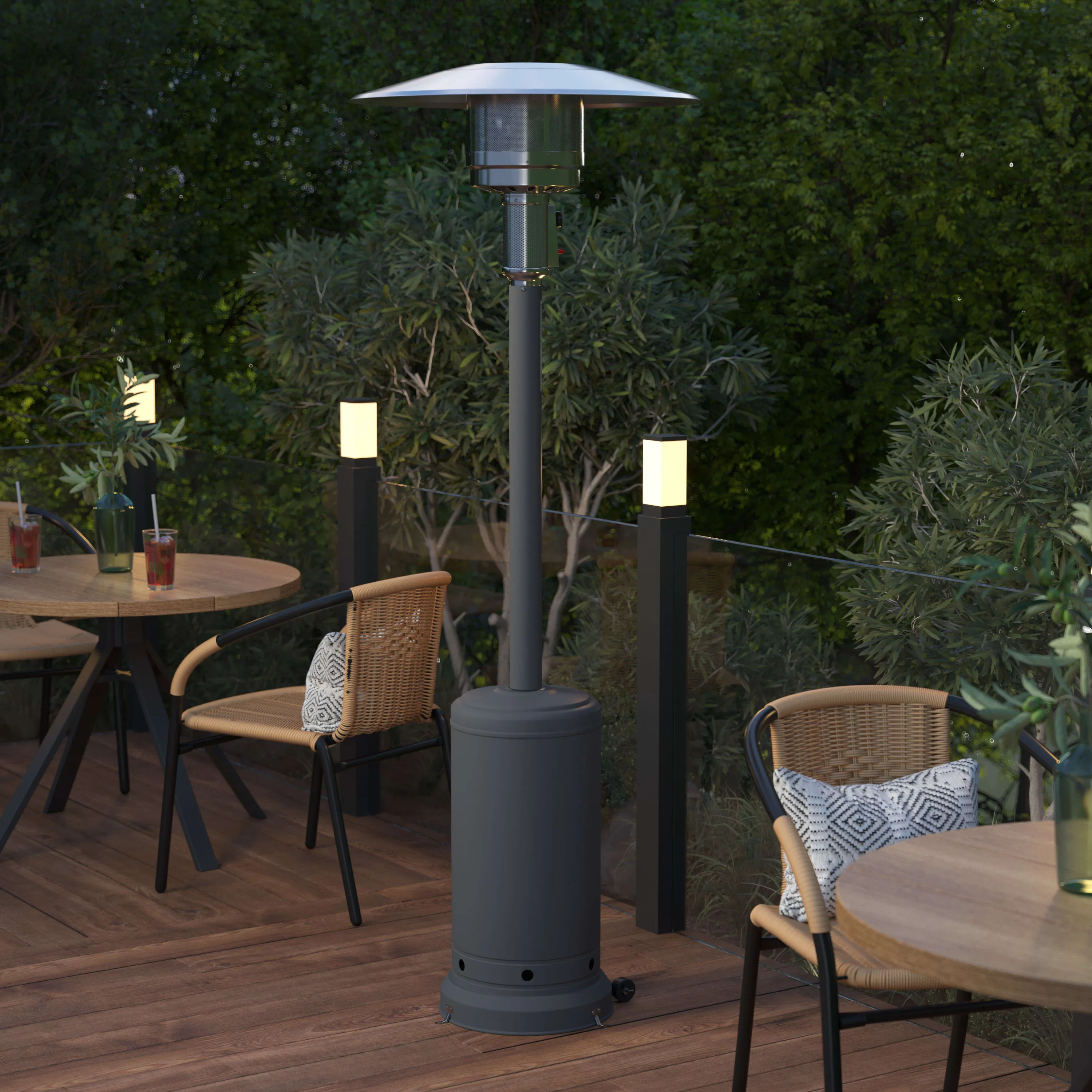 Sol Patio Outdoor Heating-Stainless Steel 40,000 BTU Propane Heater with Wheels for Commercial & Residential Use-7.5 Feet Tall