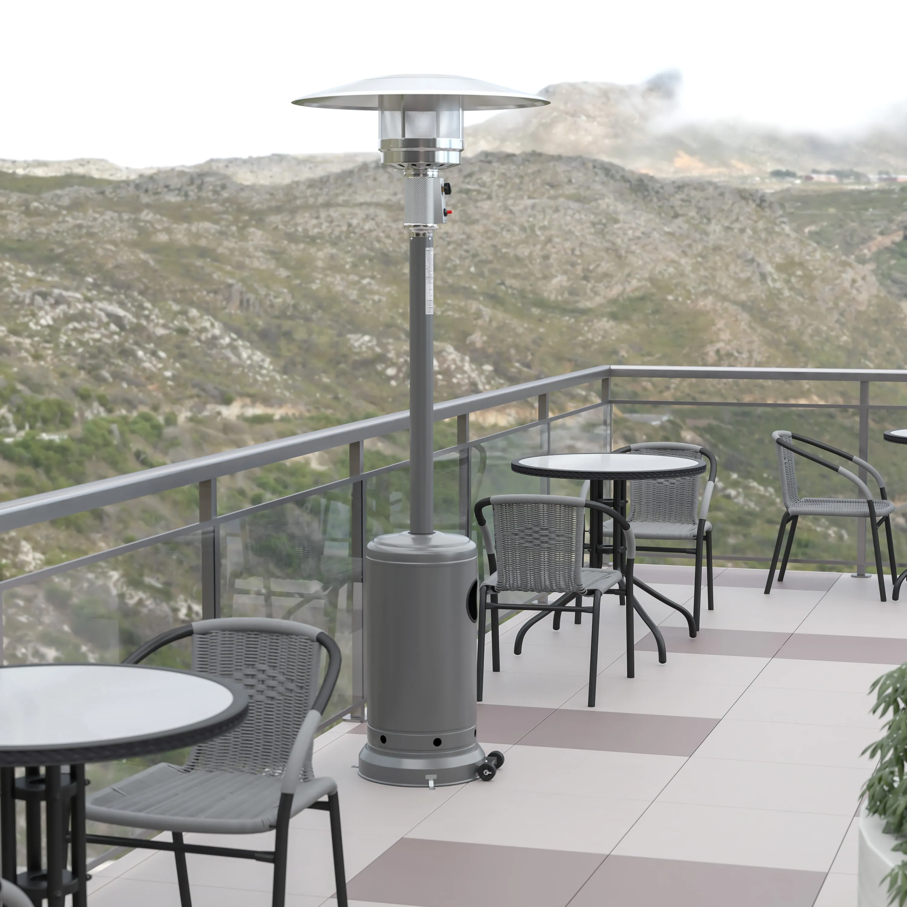 Sol Patio Outdoor Heating-Stainless Steel 40,000 BTU Propane Heater with Wheels for Commercial & Residential Use-7.5 Feet Tall