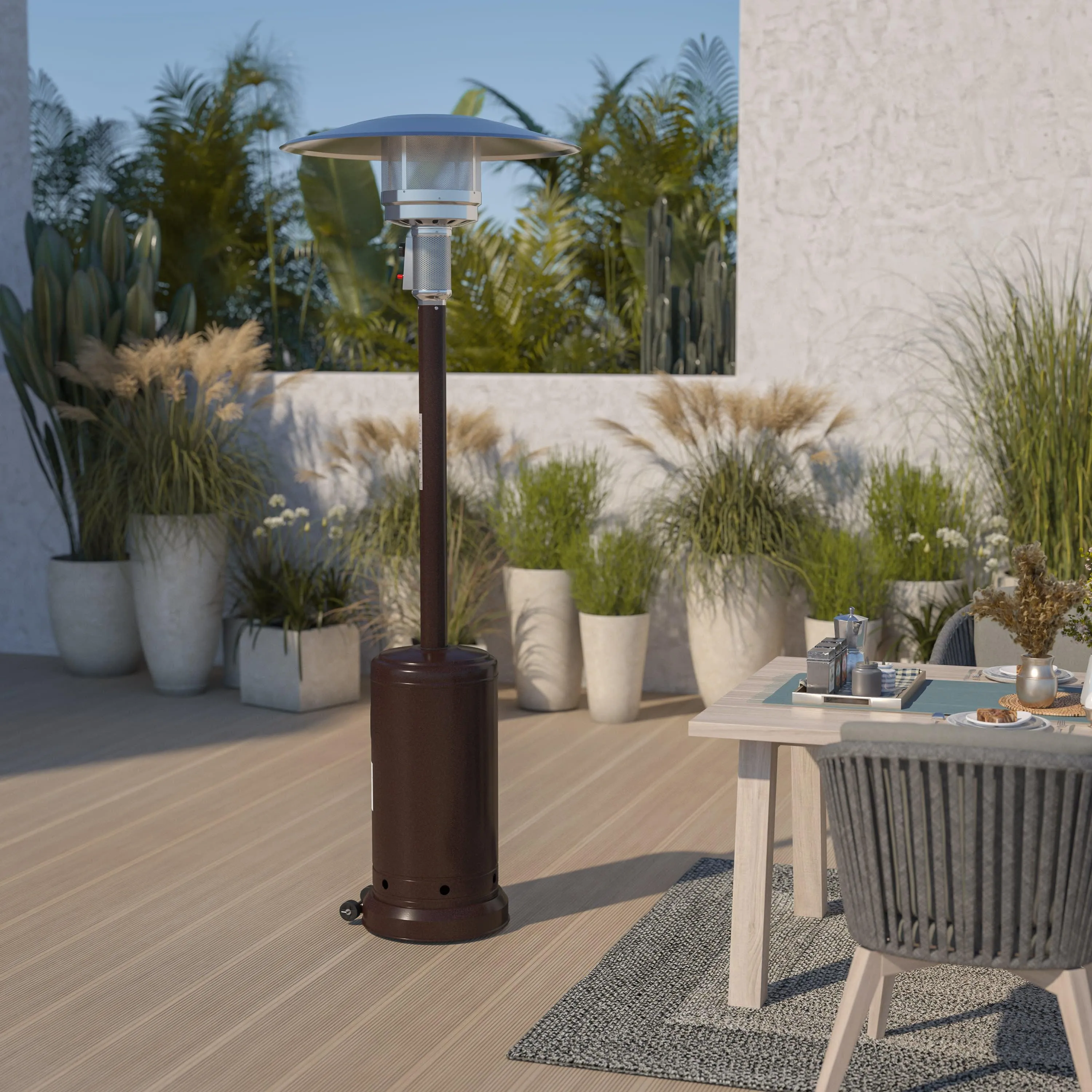 Sol Patio Outdoor Heating-Stainless Steel 40,000 BTU Propane Heater with Wheels for Commercial & Residential Use-7.5 Feet Tall