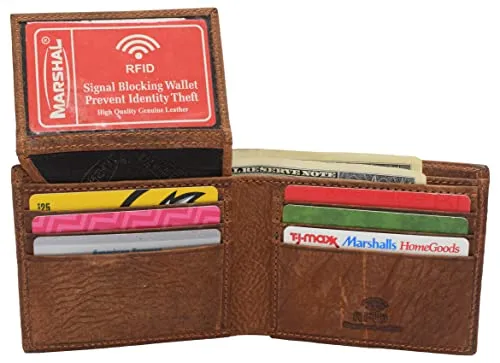 Swiss Marshall RFID Blocking Genuine Leather Men's Bifold Eagle USA Logo Wallet