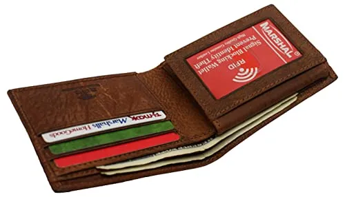 Swiss Marshall RFID Blocking Genuine Leather Men's Bifold Eagle USA Logo Wallet