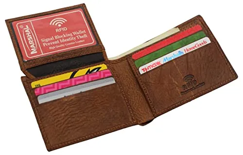 Swiss Marshall RFID Blocking Genuine Leather Men's Bifold Eagle USA Logo Wallet