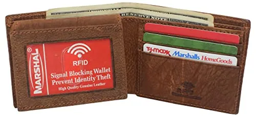 Swiss Marshall RFID Blocking Genuine Leather Men's Bifold Eagle USA Logo Wallet