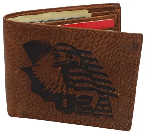 Swiss Marshall RFID Blocking Genuine Leather Men's Bifold Eagle USA Logo Wallet